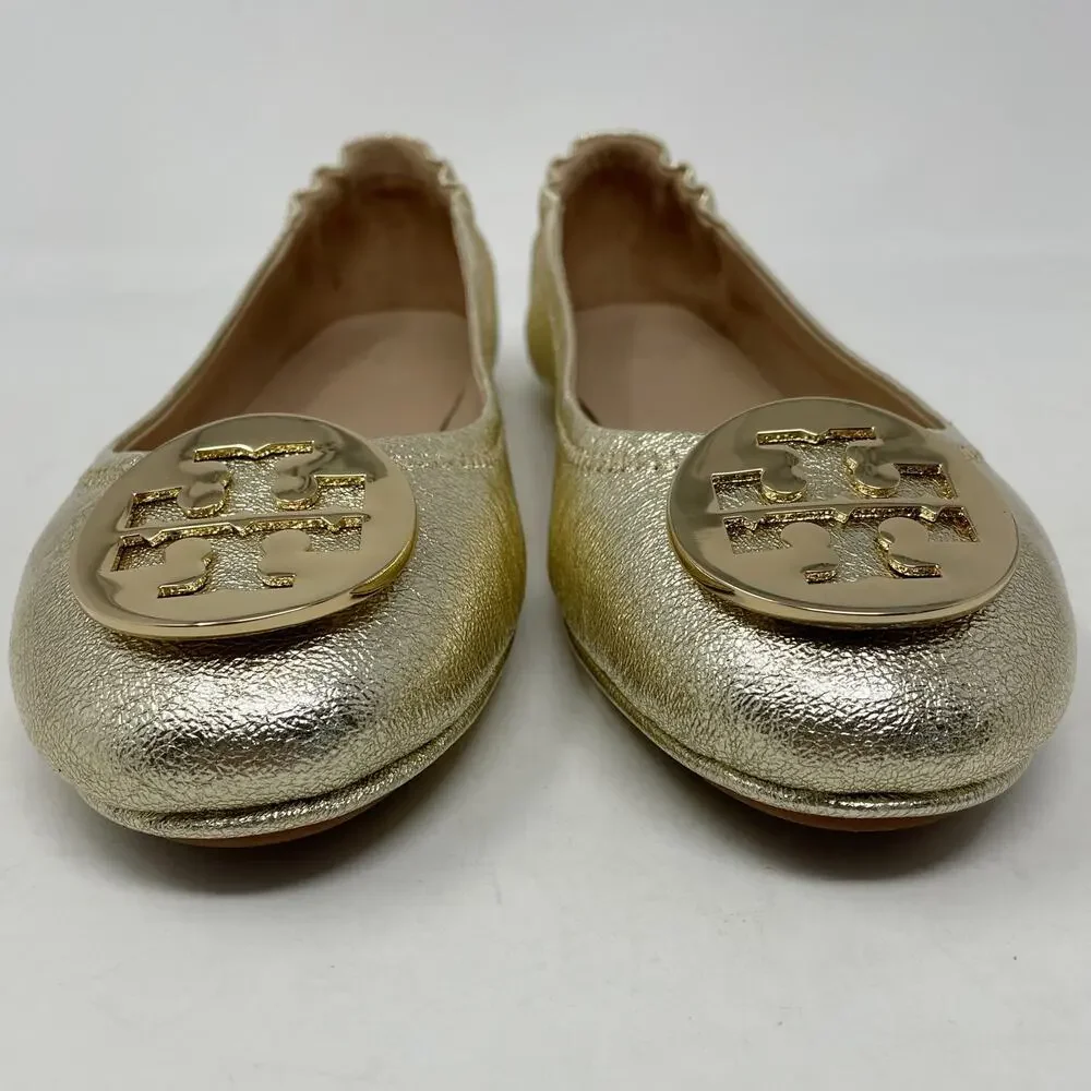 Tory Burch Gold Logo Ballet Flats